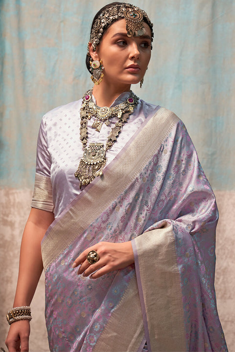 VastraLakshmi Angelic Lavender Banarasi Satin Silk Saree With Flameboyant Blouse