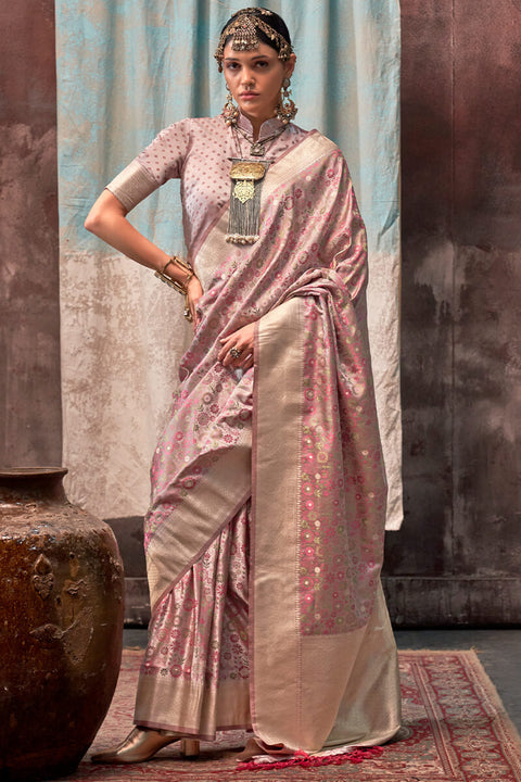 VastraLakshmi Desiring Light Pink Banarasi Satin Silk Saree With Gratifying Blouse