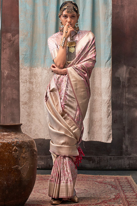 VastraLakshmi Desiring Light Pink Banarasi Satin Silk Saree With Gratifying Blouse