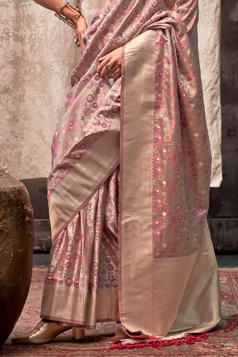 VastraLakshmi Desiring Light Pink Banarasi Satin Silk Saree With Gratifying Blouse