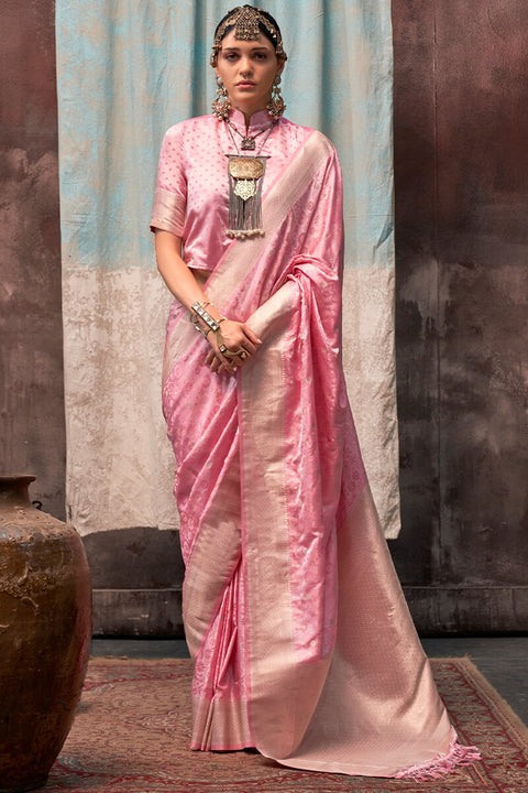 VastraLakshmi Refreshing Baby Pink Banarasi Satin Silk Saree With Classy Blouse