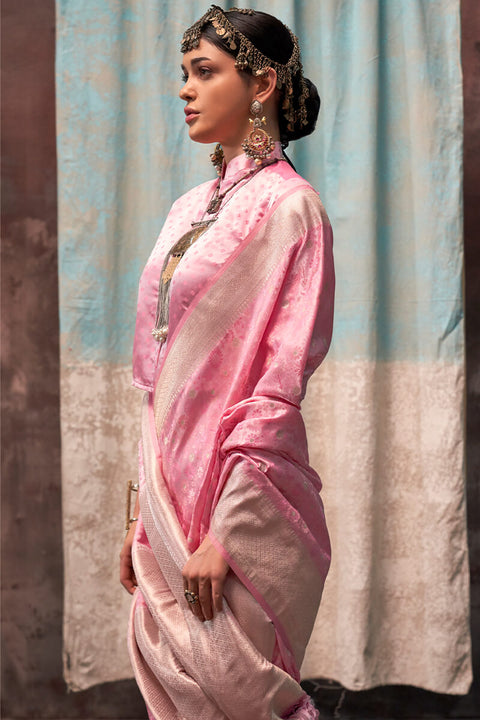 VastraLakshmi Refreshing Baby Pink Banarasi Satin Silk Saree With Classy Blouse