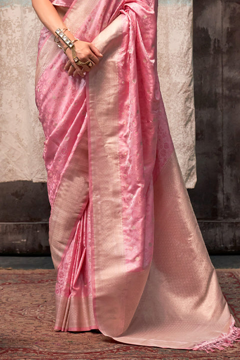 VastraLakshmi Refreshing Baby Pink Banarasi Satin Silk Saree With Classy Blouse