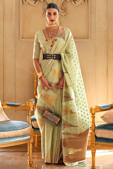 VastraLakshmi Entrancing Pista Soft Banarasi Silk Saree With Eloquence Blouse Piece