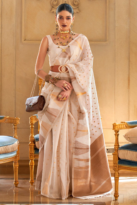 VastraLakshmi Denouement Beige Soft Banarasi Silk Saree With Sempiternal Blouse Piece