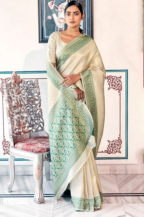 VastraLakshmi Classy Pista Kanjivaram Silk Saree With Resplendent Blouse Piece