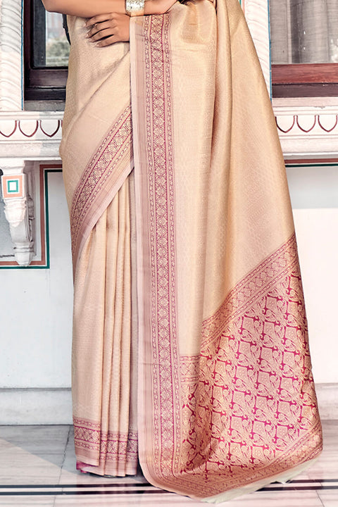 VastraLakshmi Lovely Beige Kanjivaram Silk Saree With Quixotic Blouse Piece