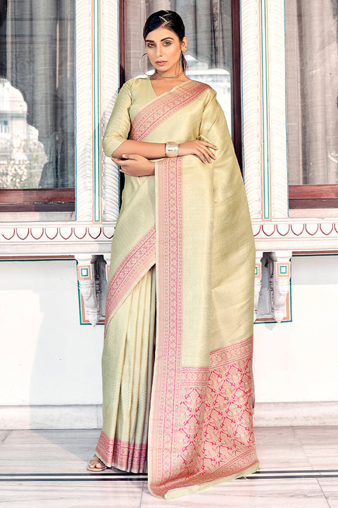 VastraLakshmi Demanding Pista Kanjivaram Silk Saree With Resonant Blouse Piece