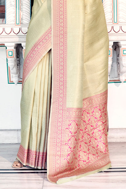 VastraLakshmi Demanding Pista Kanjivaram Silk Saree With Resonant Blouse Piece