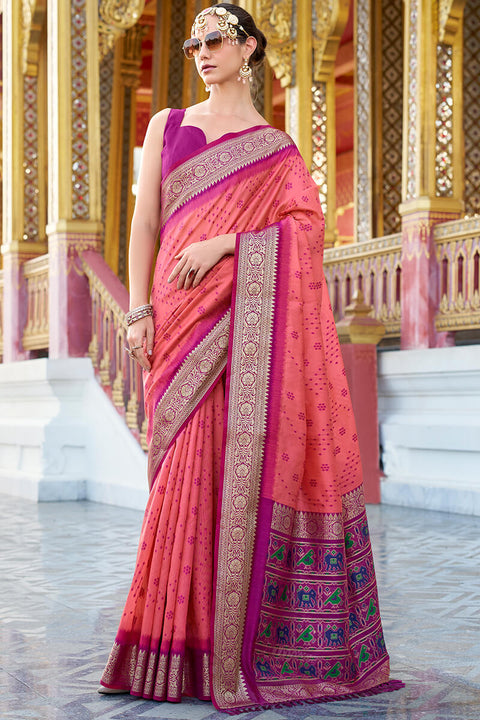 VastraLakshmi Evanescent Pink Patola Silk Saree with Desultory Blouse Piece