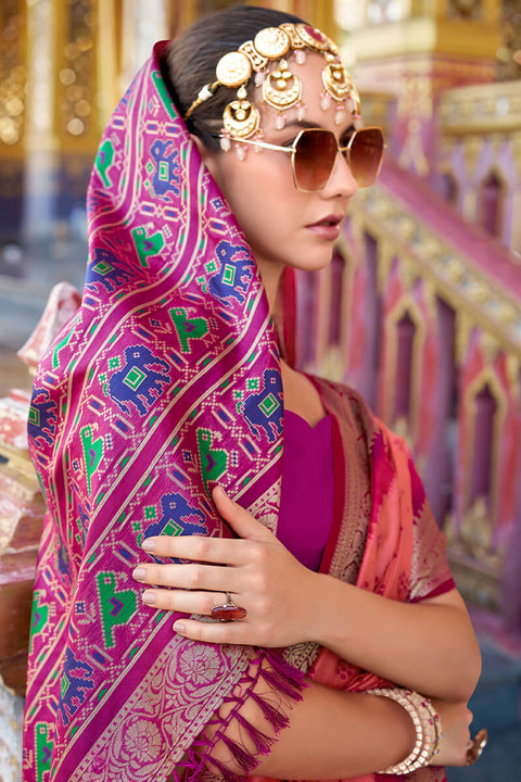 VastraLakshmi Evanescent Pink Patola Silk Saree with Desultory Blouse Piece