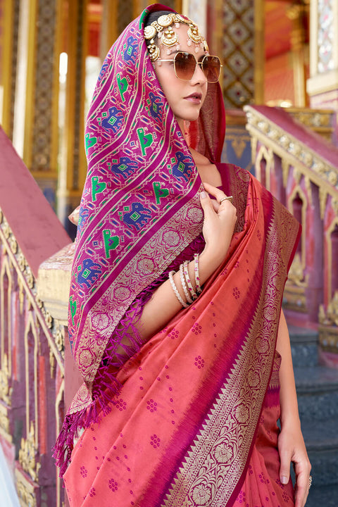 VastraLakshmi Evanescent Pink Patola Silk Saree with Desultory Blouse Piece