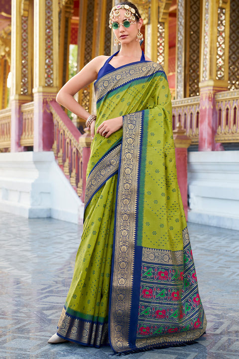 VastraLakshmi Incredible Mehndi Patola Silk Saree with Artistic Blouse Piece