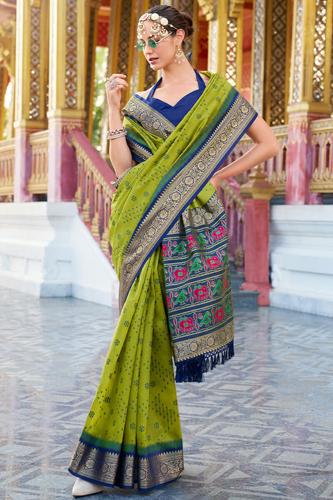 VastraLakshmi Incredible Mehndi Patola Silk Saree with Artistic Blouse Piece