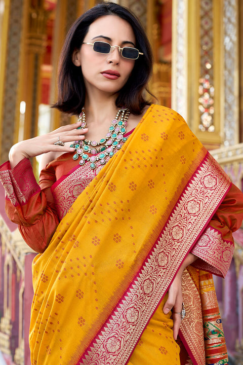 VastraLakshmi Unequalled Yellow Patola Silk Saree with Enthralling Blouse Piece