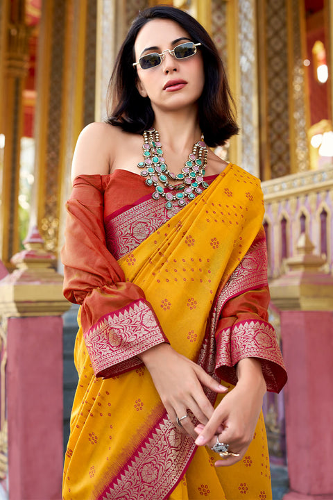 VastraLakshmi Unequalled Yellow Patola Silk Saree with Enthralling Blouse Piece