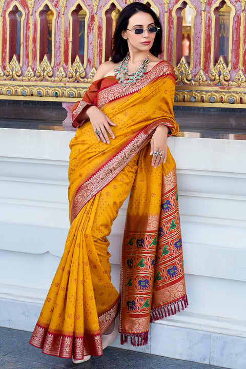 VastraLakshmi Unequalled Yellow Patola Silk Saree with Enthralling Blouse Piece