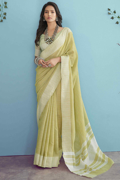 VastraLakshmi Adorable Lemon Lucknowi Silk Saree With Flameboyant Blouse Piece