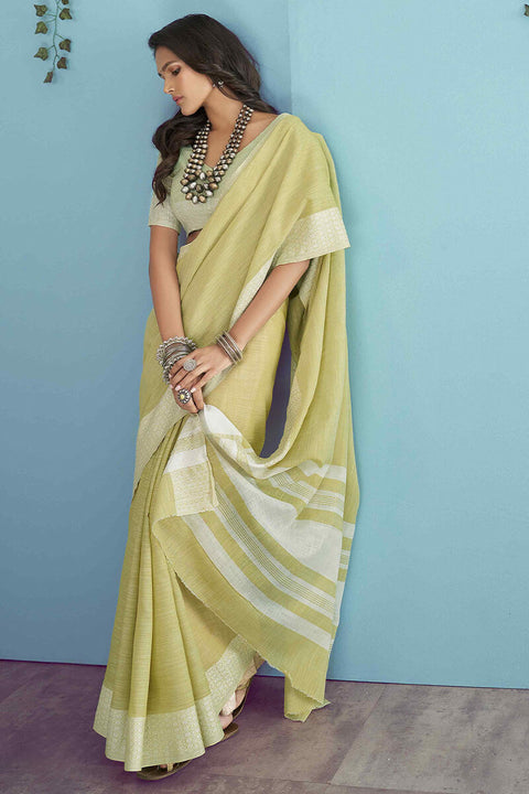 VastraLakshmi Adorable Lemon Lucknowi Silk Saree With Flameboyant Blouse Piece