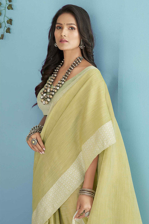 VastraLakshmi Adorable Lemon Lucknowi Silk Saree With Flameboyant Blouse Piece