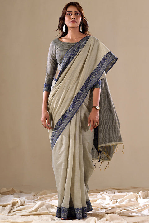 VastraLakshmi Extraordinary Grey Cotton Silk Saree With Lovely Blouse Piece