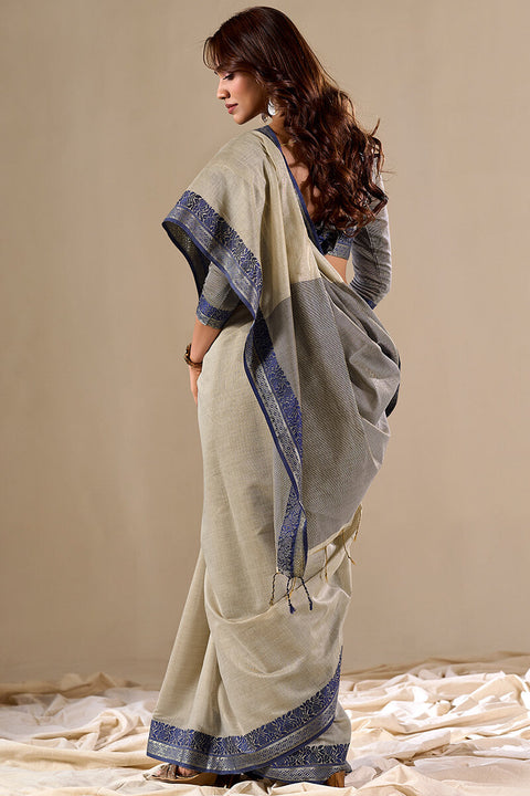 VastraLakshmi Extraordinary Grey Cotton Silk Saree With Lovely Blouse Piece