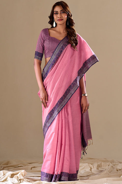 VastraLakshmi Sophisticated Baby Pink Cotton Silk Saree With Gleaming Blouse Piece