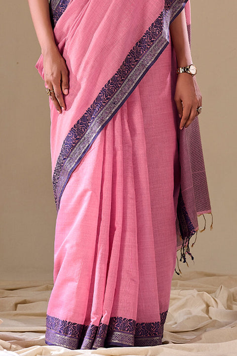 VastraLakshmi Sophisticated Baby Pink Cotton Silk Saree With Gleaming Blouse Piece