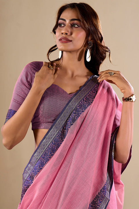 VastraLakshmi Sophisticated Baby Pink Cotton Silk Saree With Gleaming Blouse Piece