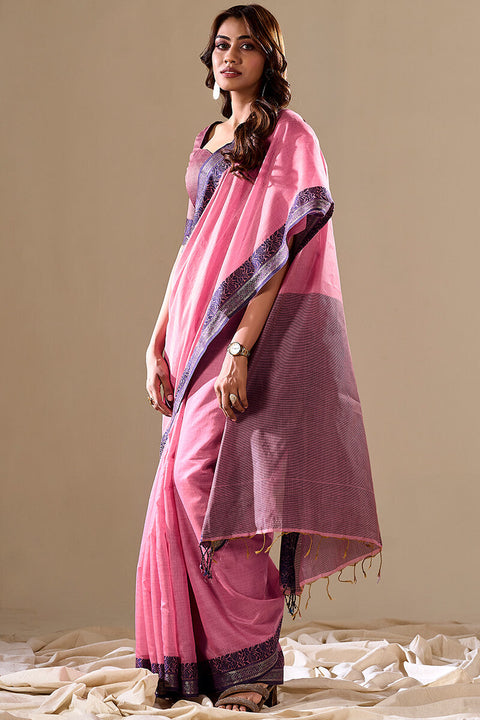 VastraLakshmi Sophisticated Baby Pink Cotton Silk Saree With Gleaming Blouse Piece