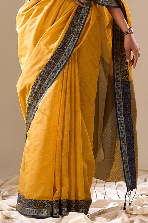 VastraLakshmi Energetic Yellow Cotton Silk Saree With Attractive Blouse Piece