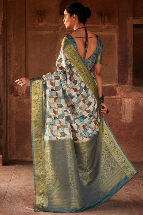 VastraLakshmi Amazing Grey Digital Printed Soft Silk Saree With Winsome Blouse Piece