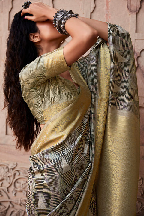 VastraLakshmi Gorgeous Grey Digital Printed Soft Silk Saree With Vibrant Blouse Piece