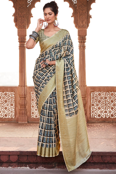 VastraLakshmi Staring Grey Digital Printed Soft Silk Saree With Inimitable Blouse Piece