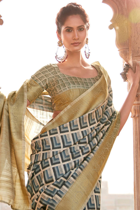 VastraLakshmi Staring Grey Digital Printed Soft Silk Saree With Inimitable Blouse Piece