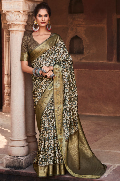 VastraLakshmi Ethnic Brown Digital Printed Soft Silk Saree With Nebula Blouse Piece