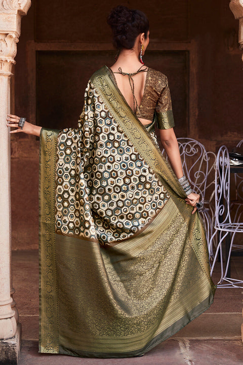 VastraLakshmi Ethnic Brown Digital Printed Soft Silk Saree With Nebula Blouse Piece