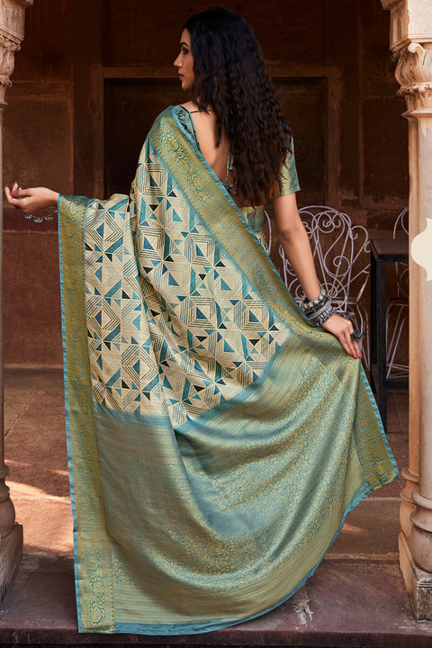 VastraLakshmi Majesty Grey Digital Printed Soft Silk Saree With Zephyr Blouse Piece