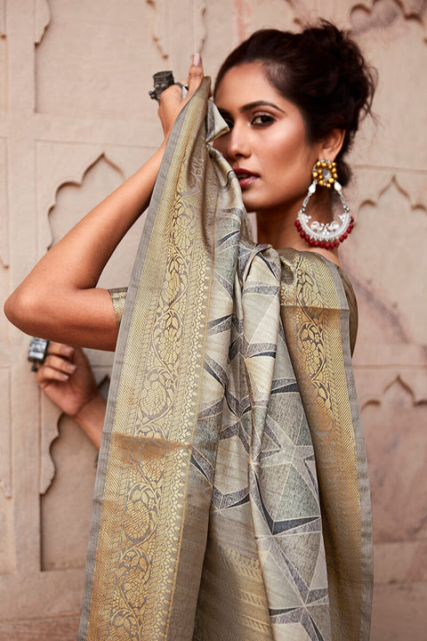 VastraLakshmi Fairytale Brown Digital Printed Soft Silk Saree With Winsome Blouse Piece