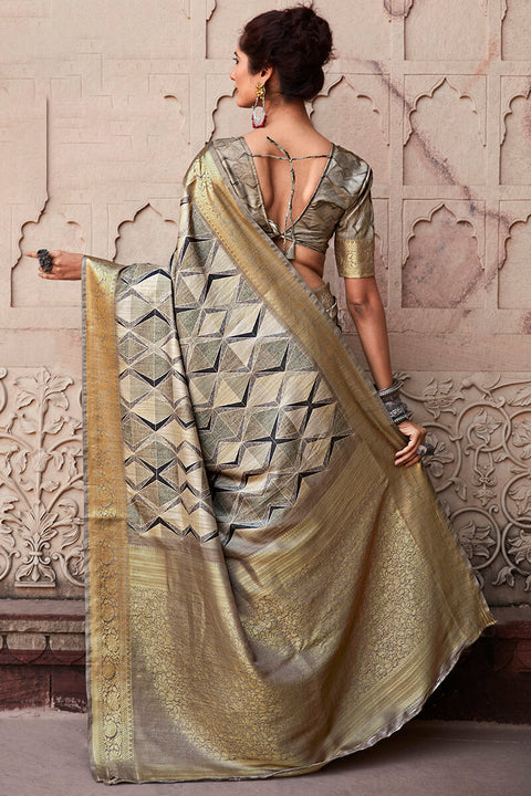 VastraLakshmi Comely Grey Digital Printed Soft Silk Saree With Rhapsody Blouse Piece