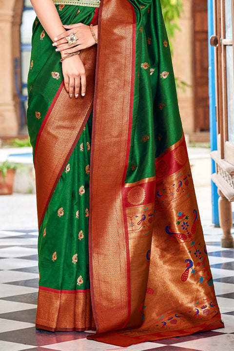 VastraLakshmi Imaginative Dark Green Paithani Silk Saree With Magnificat Blouse Piece