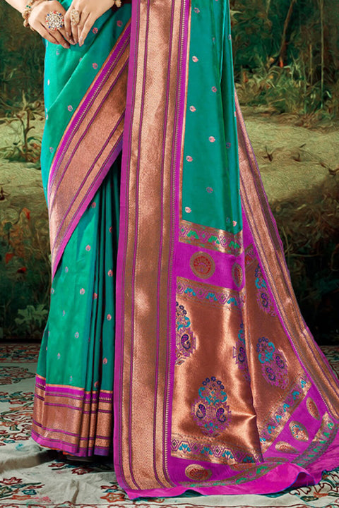 VastraLakshmi Effervescent Sea Green Paithani Silk Saree With Comely Blouse Piece