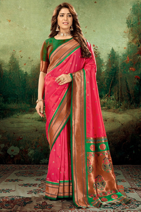 VastraLakshmi Felicitous Dark Pink Paithani Silk Saree With Fantabulous Blouse Piece