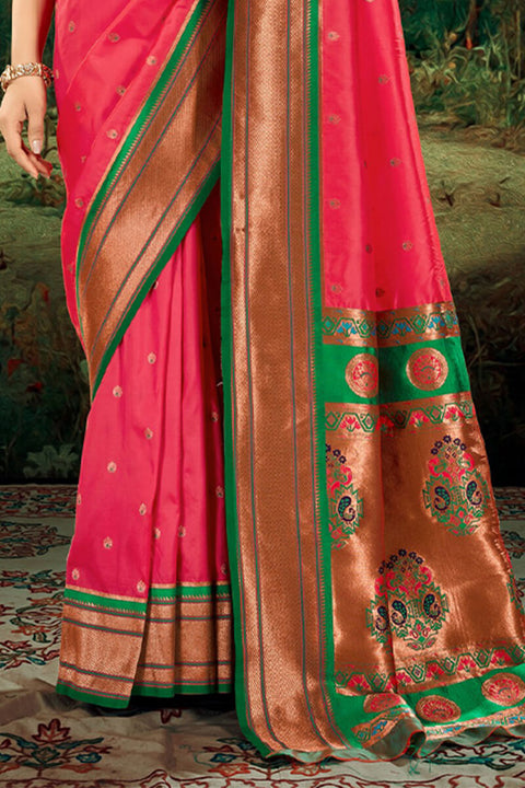 VastraLakshmi Felicitous Dark Pink Paithani Silk Saree With Fantabulous Blouse Piece