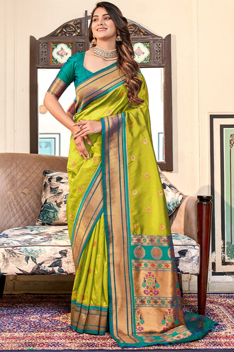 VastraLakshmi Precious Mehndi Paithani Silk Saree With Ravishing Blouse Piece