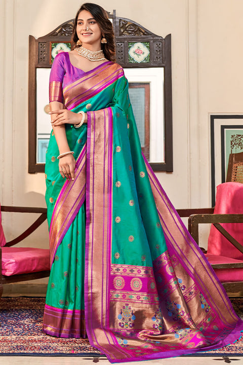 VastraLakshmi Surpassing Sea Green Paithani Silk Saree With Bewitching Blouse Piece