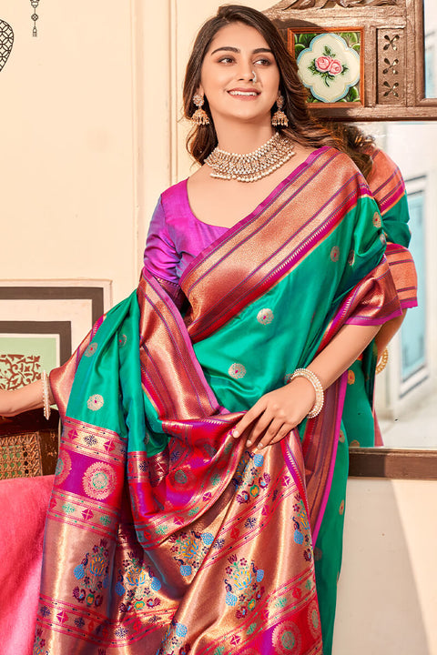 VastraLakshmi Surpassing Sea Green Paithani Silk Saree With Bewitching Blouse Piece