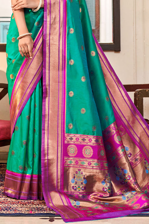 VastraLakshmi Surpassing Sea Green Paithani Silk Saree With Bewitching Blouse Piece