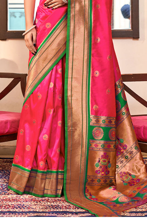 VastraLakshmi Dissemble Dark Pink Paithani Silk Saree With Redolent Blouse Piece