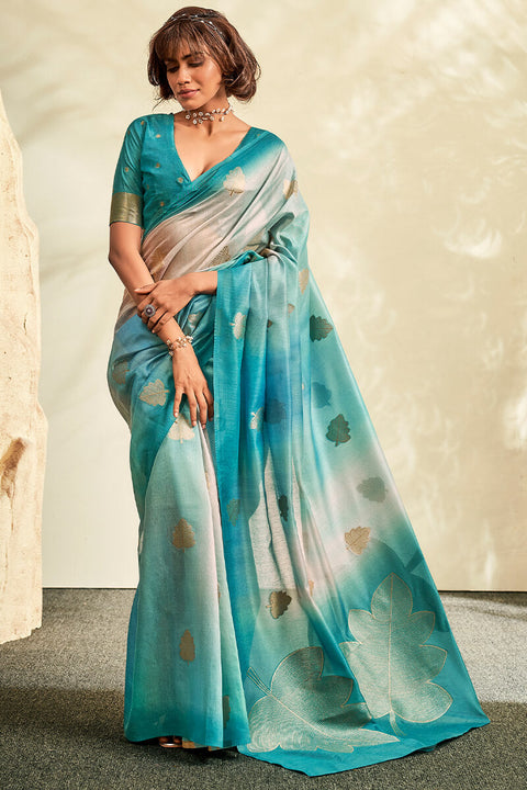 VastraLakshmi Invaluable Firozi Soft Banarasi Silk Saree With Charming Blouse Piece